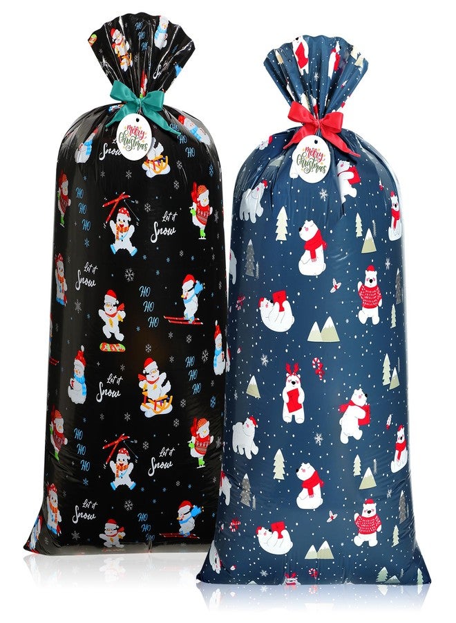 Pickmesh 2 Pcs 70" x 40" Extra Large Christmas Gift Bag Xmas Jumbo Presents Bags Giant Gift Wrapping Bags with Tags and Tie for Xmas Holiday Party Gifts (Navy Blue,Gray Blue,Snowman, Polar Bear) - Image 2